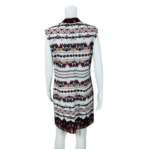 Vintage 1960s Striped Filigree Dress Maroon Navy Shift | B 41" - Picture 8 of 10